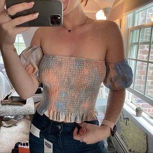 Off the Shoulder Sinched Tie Dye Top Summer Crop Top